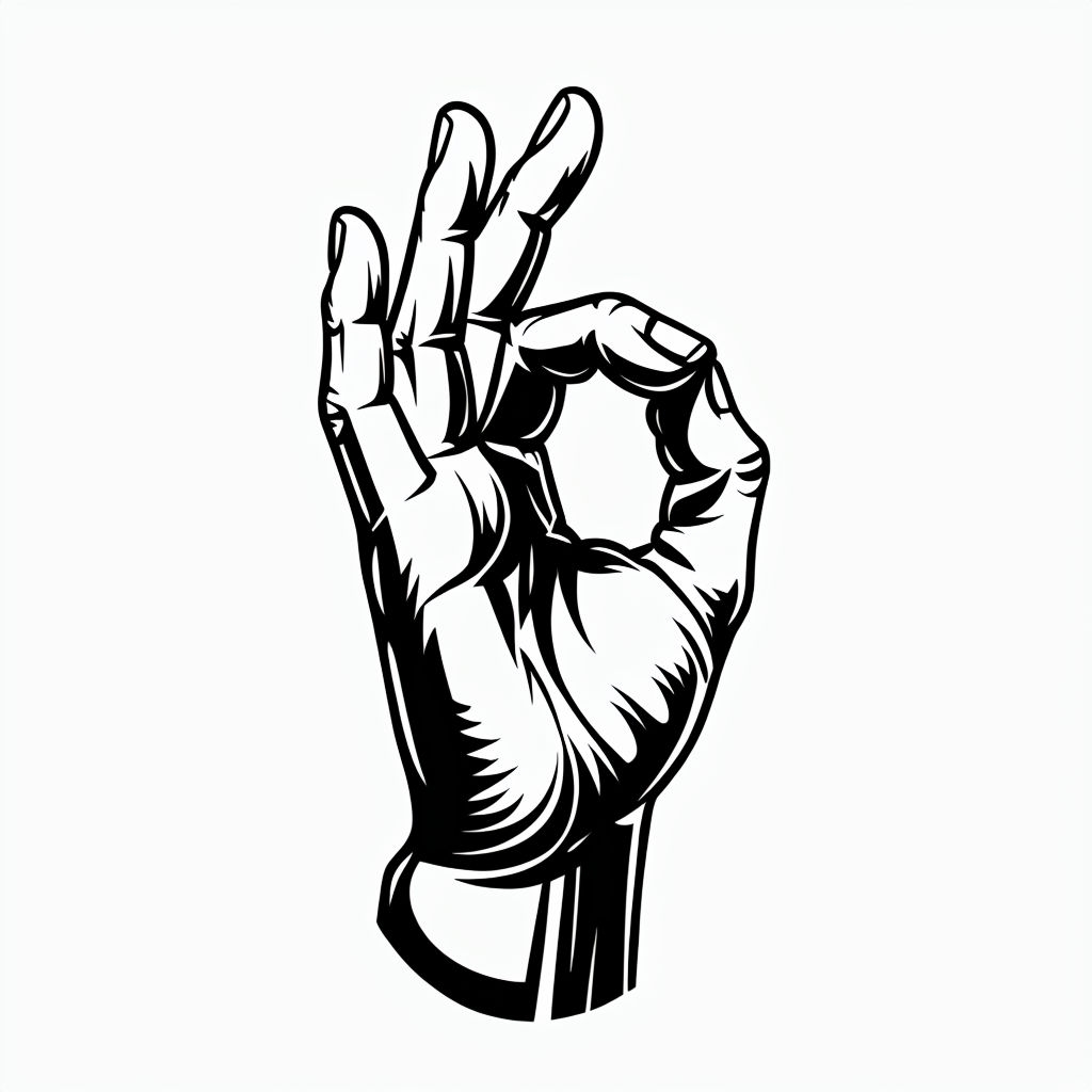 Black and White Human Hand OK Gesture Illustration Mug