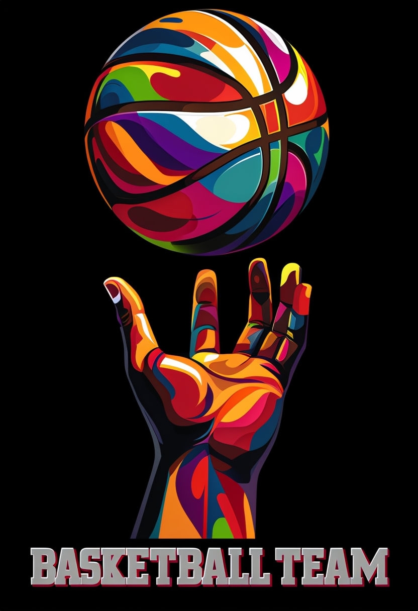 Dynamic Basketball Team Hand and Ball Illustration Poster