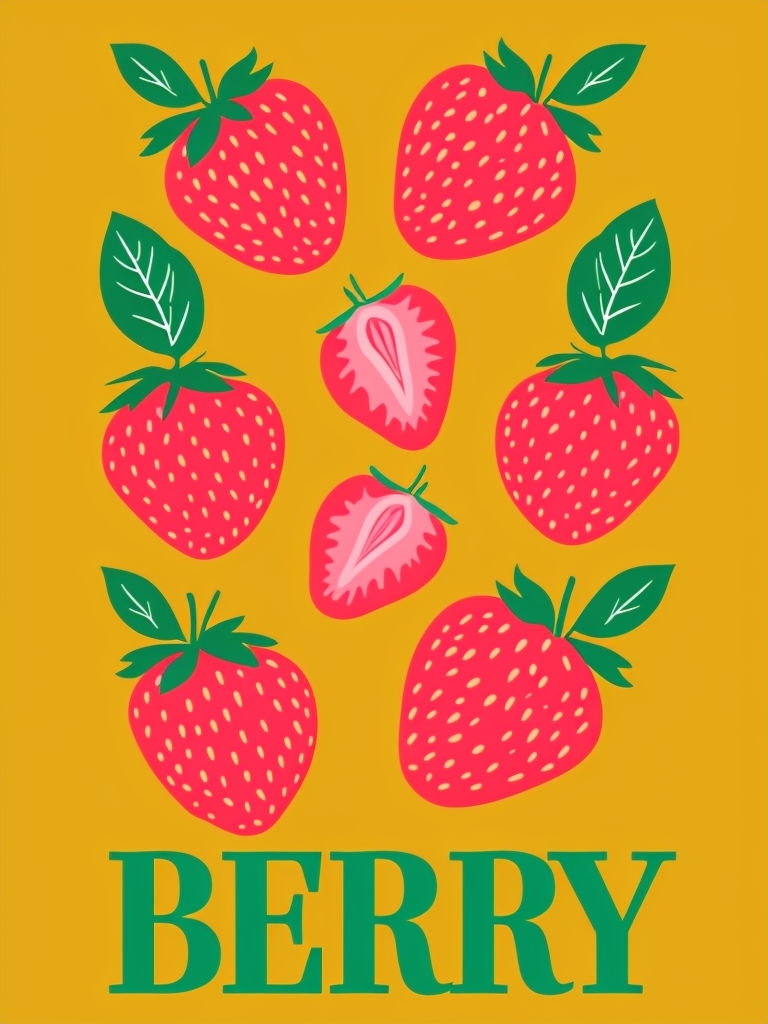 Vibrant Strawberry Illustration with Bold BERRY Text Poster
