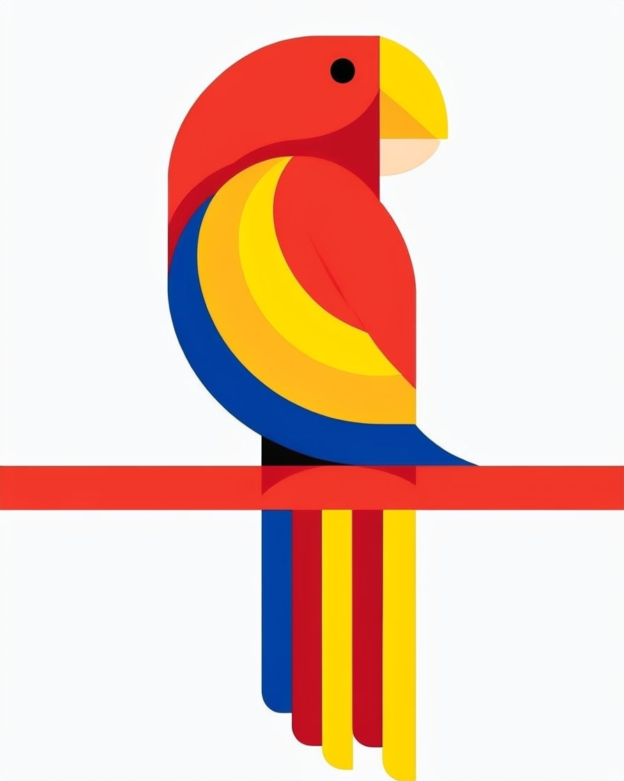 Colorful Geometric Parrot Illustration on White Background Art