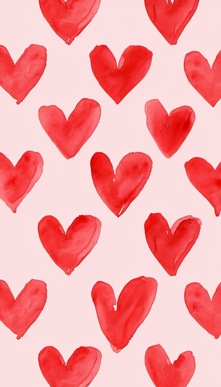 Red Watercolor Hearts Pattern on Light Pink Background Phone Case Cover
