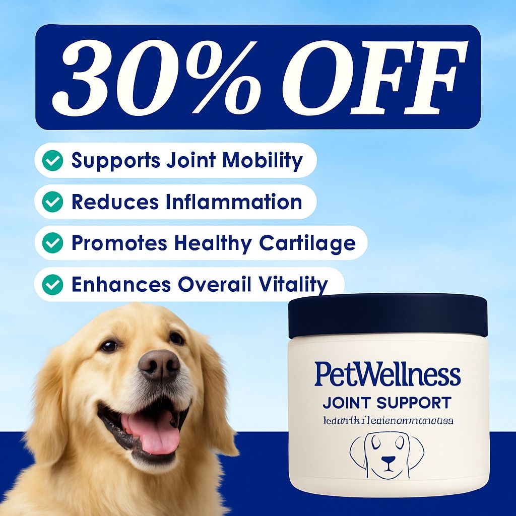 Exciting PetWellness Joint Support Supplement Ad with Golden Retriever