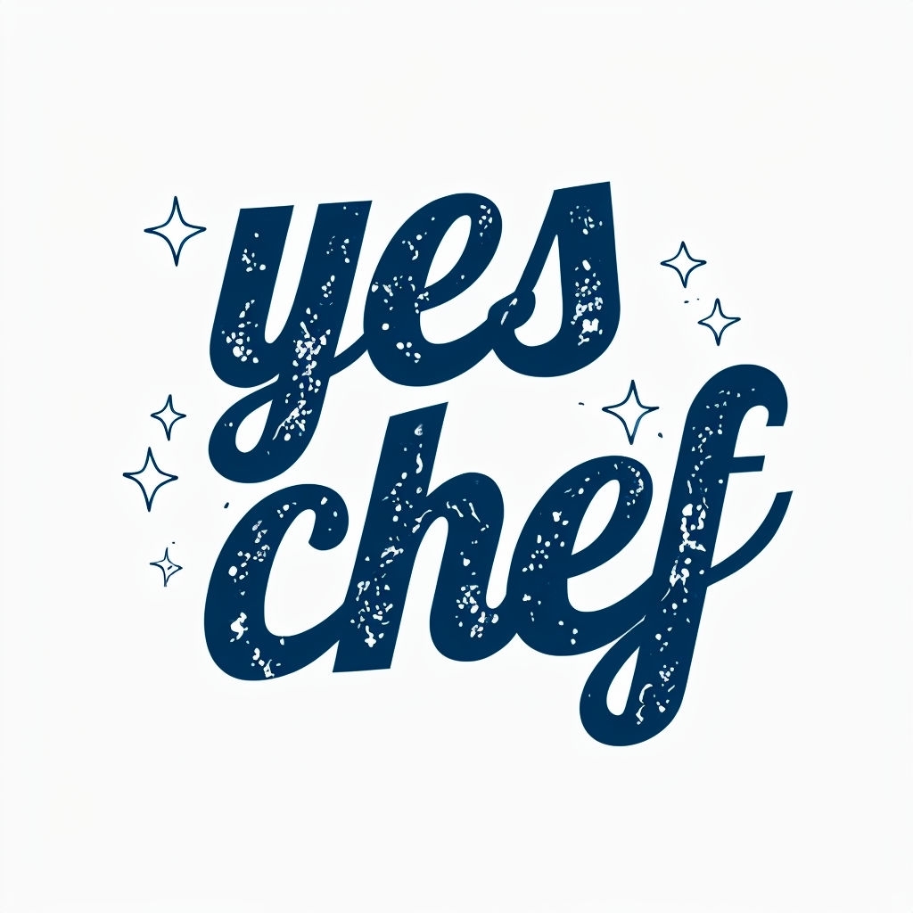 Vintage Navy Blue 'Yes Chef' Cursive Text Sticker