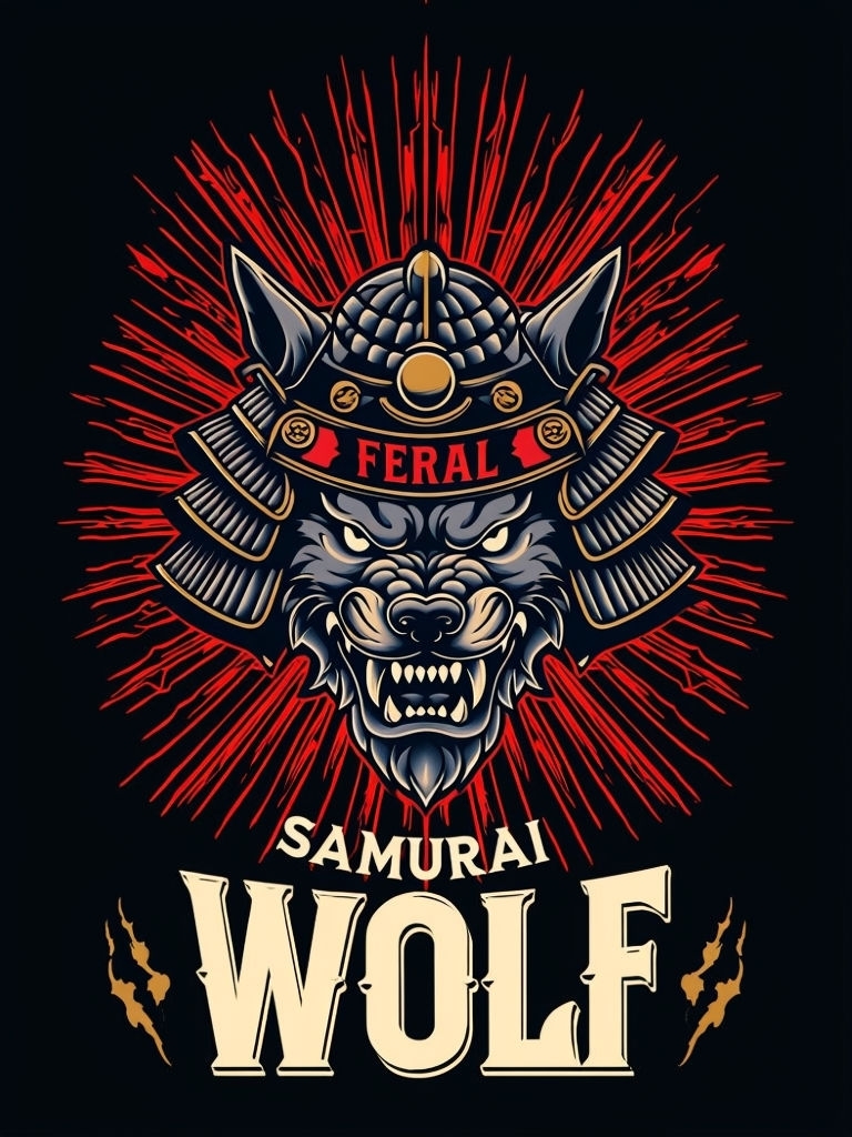 Feral Spirit Samurai Wolf Tattoo Art T-Shirt