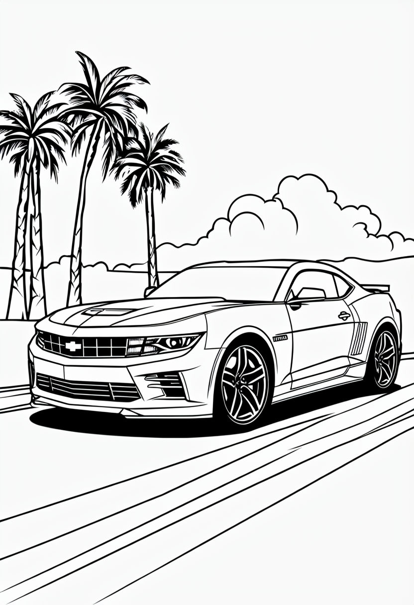 Sleek Black and White Sports Car Coloring Page for Creative Fun Coloring Book Pages