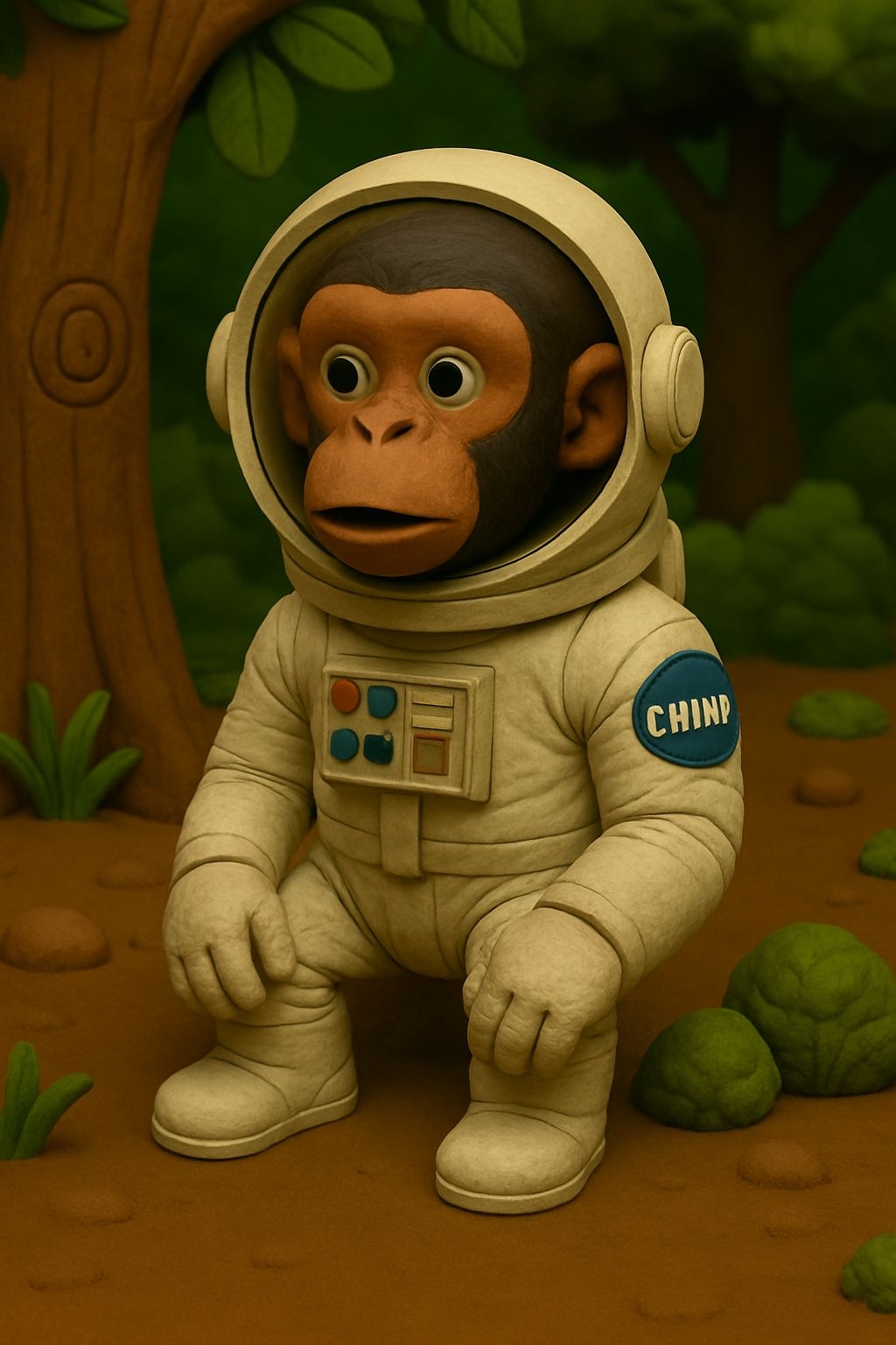 Charming Astronaut Chimpanzee in 3D Claymation Art