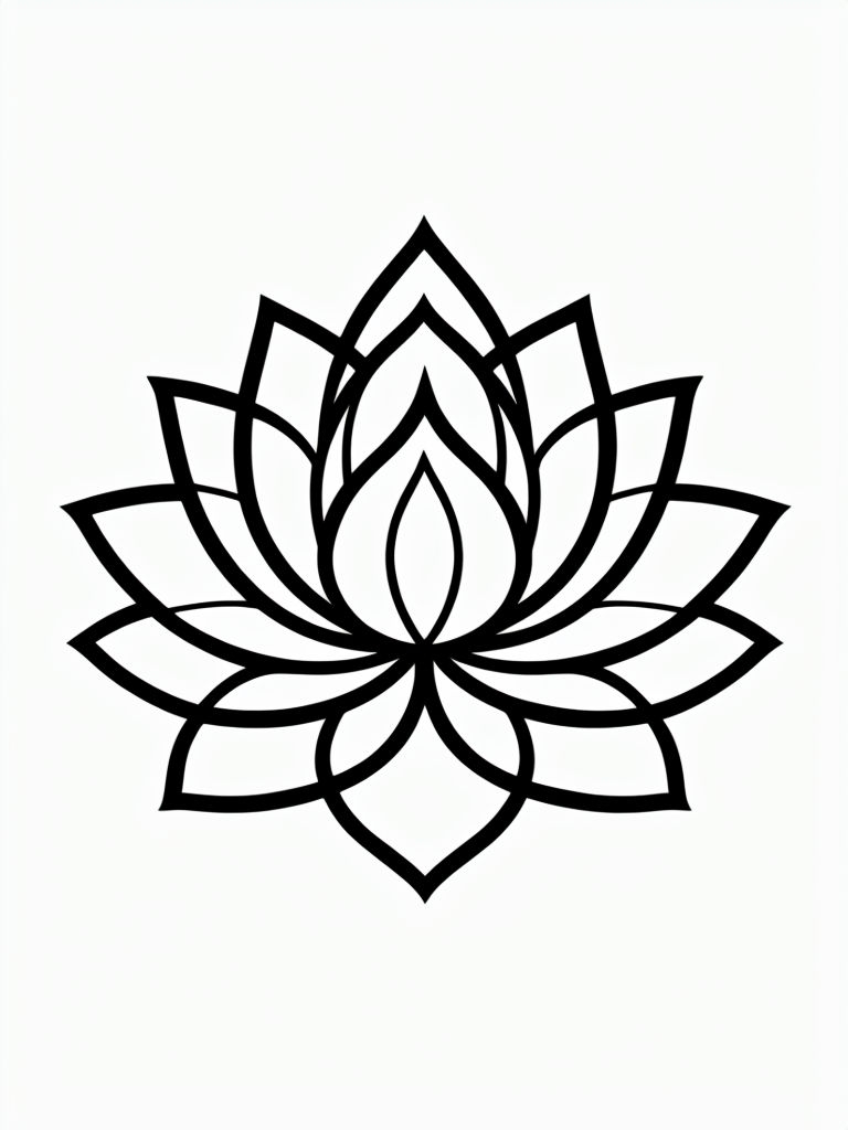 Minimalist Black Line Drawing of Lotus Flower Coloring Page