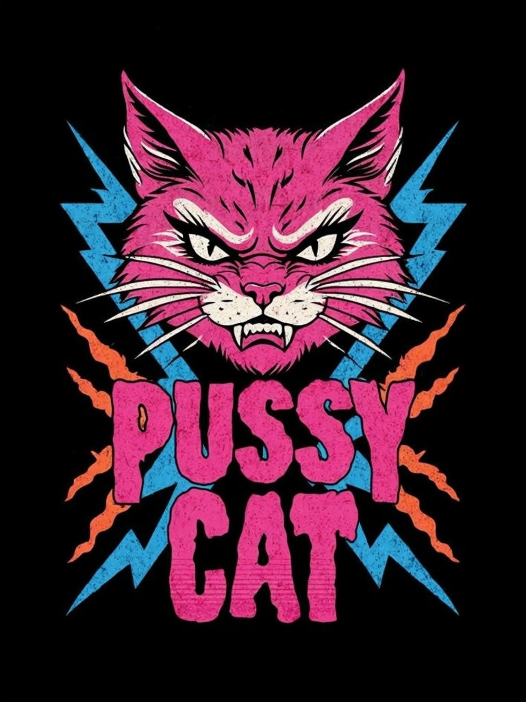 Fierce Sassy Cat Head with Bold 'PUSSY CAT' Design T-Shirt