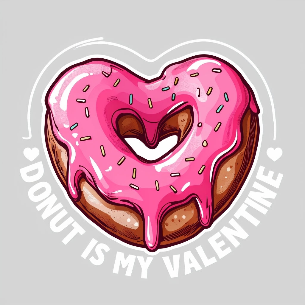 Playful Pink Heart Donut with Valentine Text T-Shirt