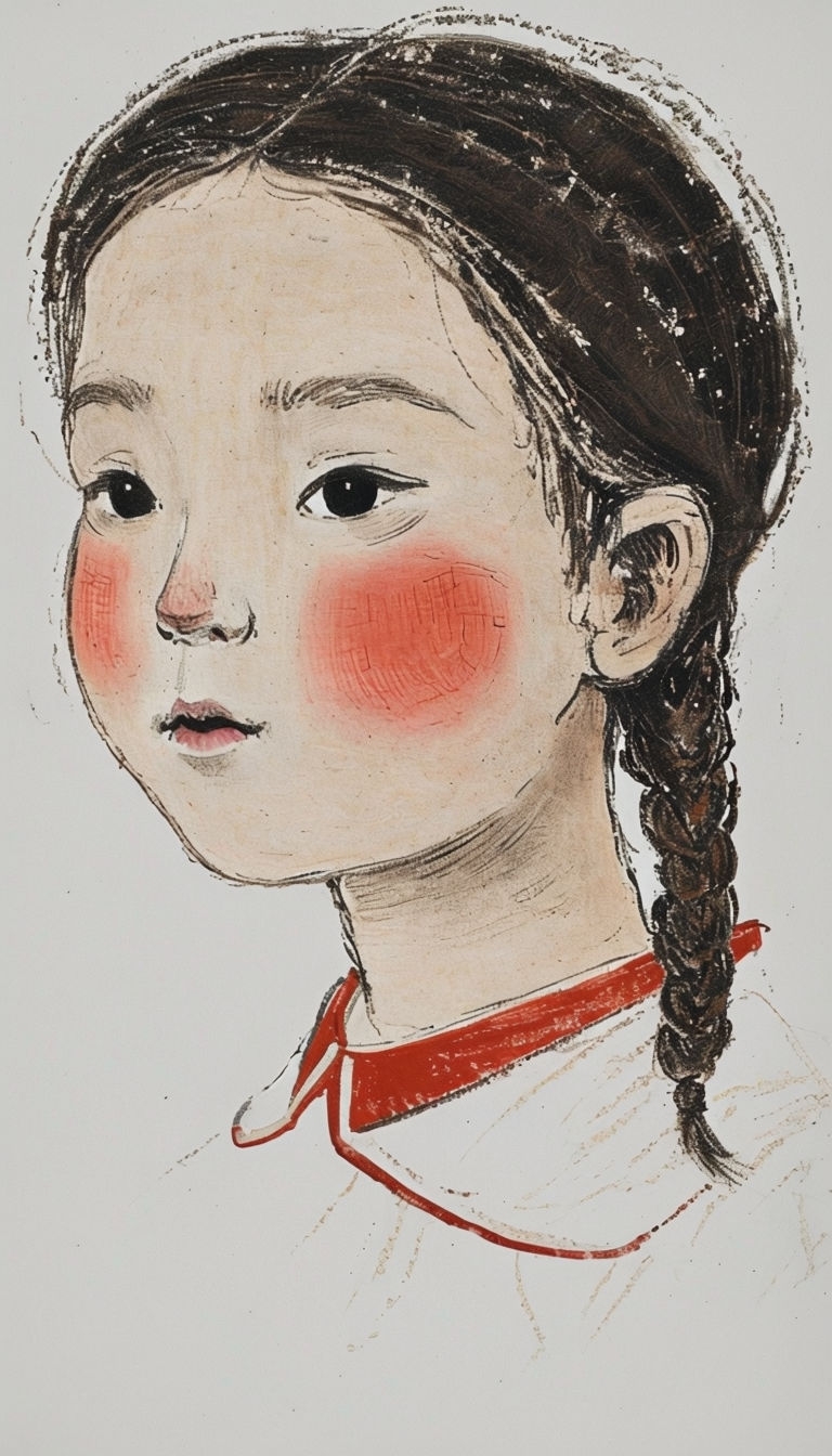 Serene Young Girl's Face Illustration in Soft Colors Art