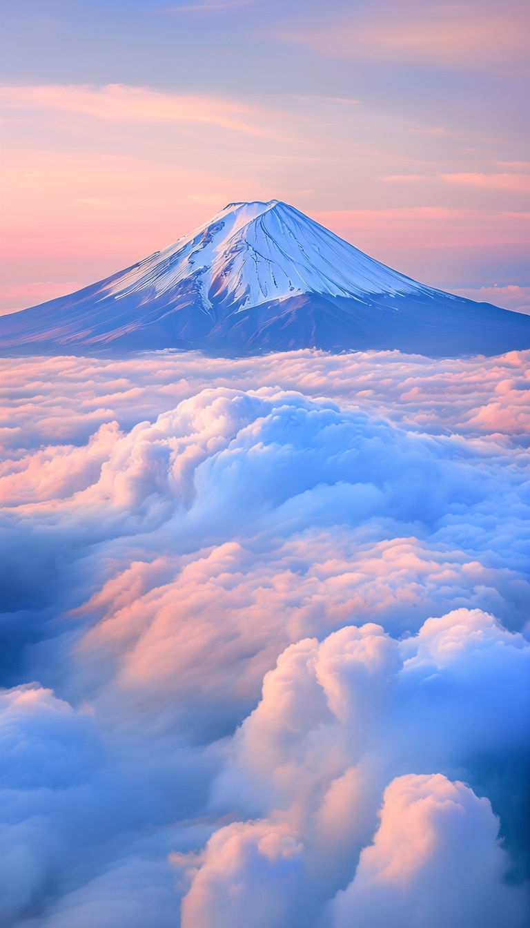 Serene Pastel Mount Fuji Over Clouds Scenic Photography Mobile Wallpaper