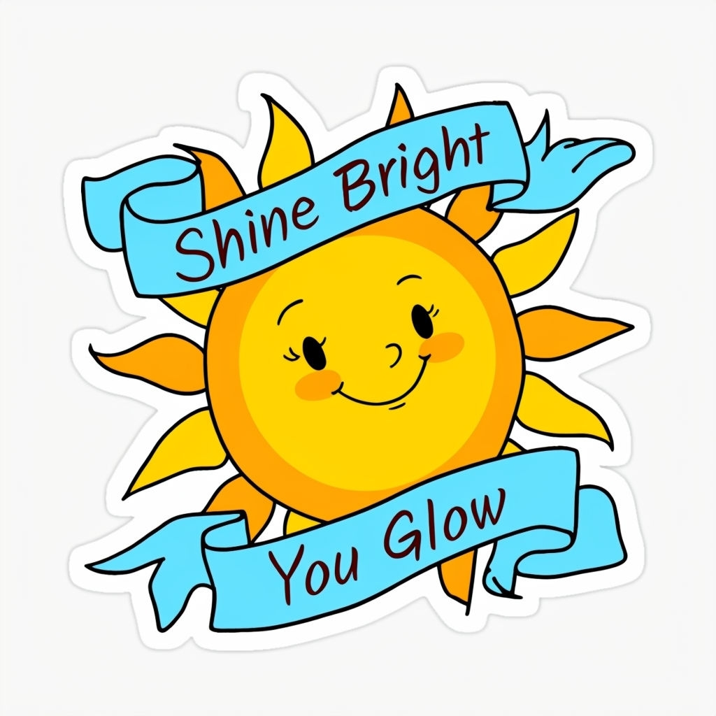 Cheerful Smiling Sun with Shine Bright Ribbons Sticker - Playground