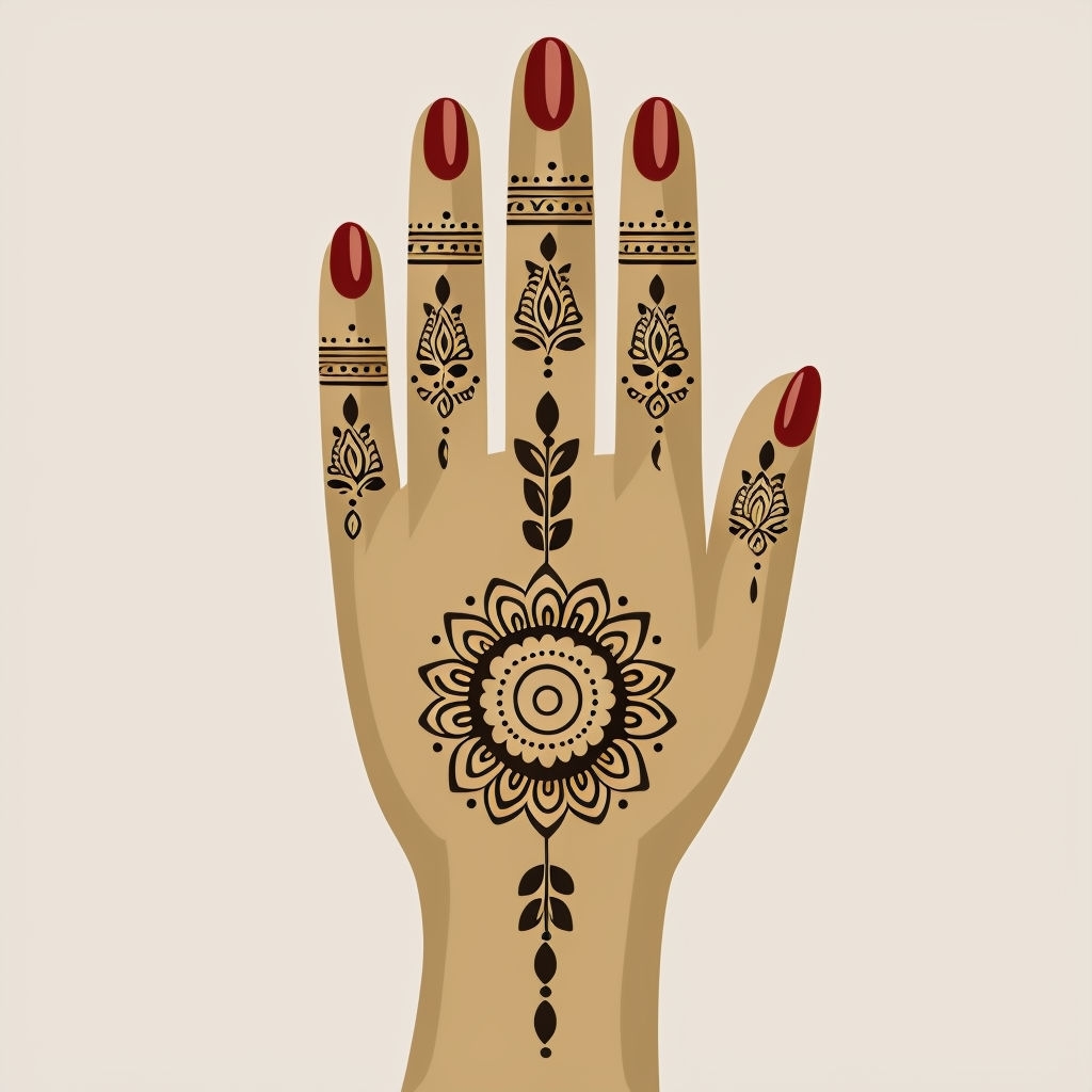 Elegant Feminine Hand Tattoo Illustration on Beige Background Art