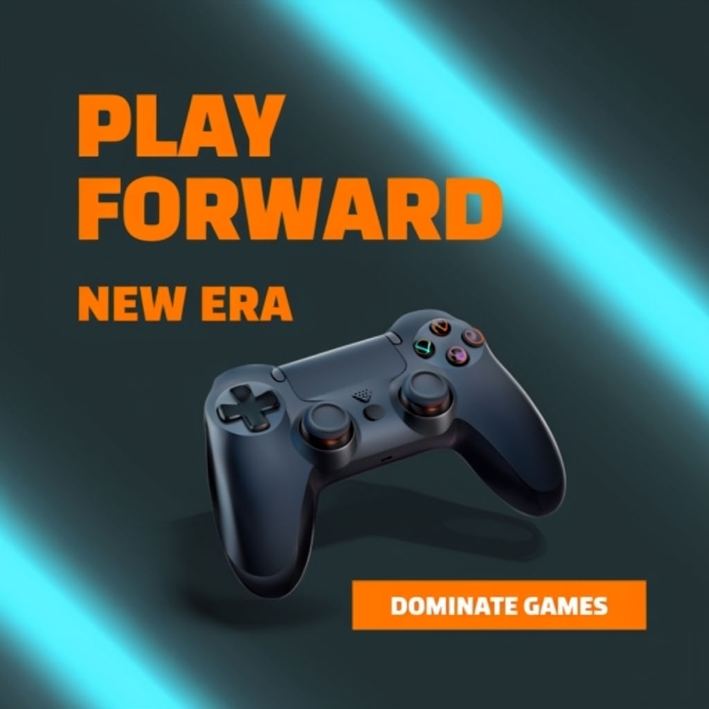Futuristic Gaming Controller Advertisement with Bold Text Design Ads