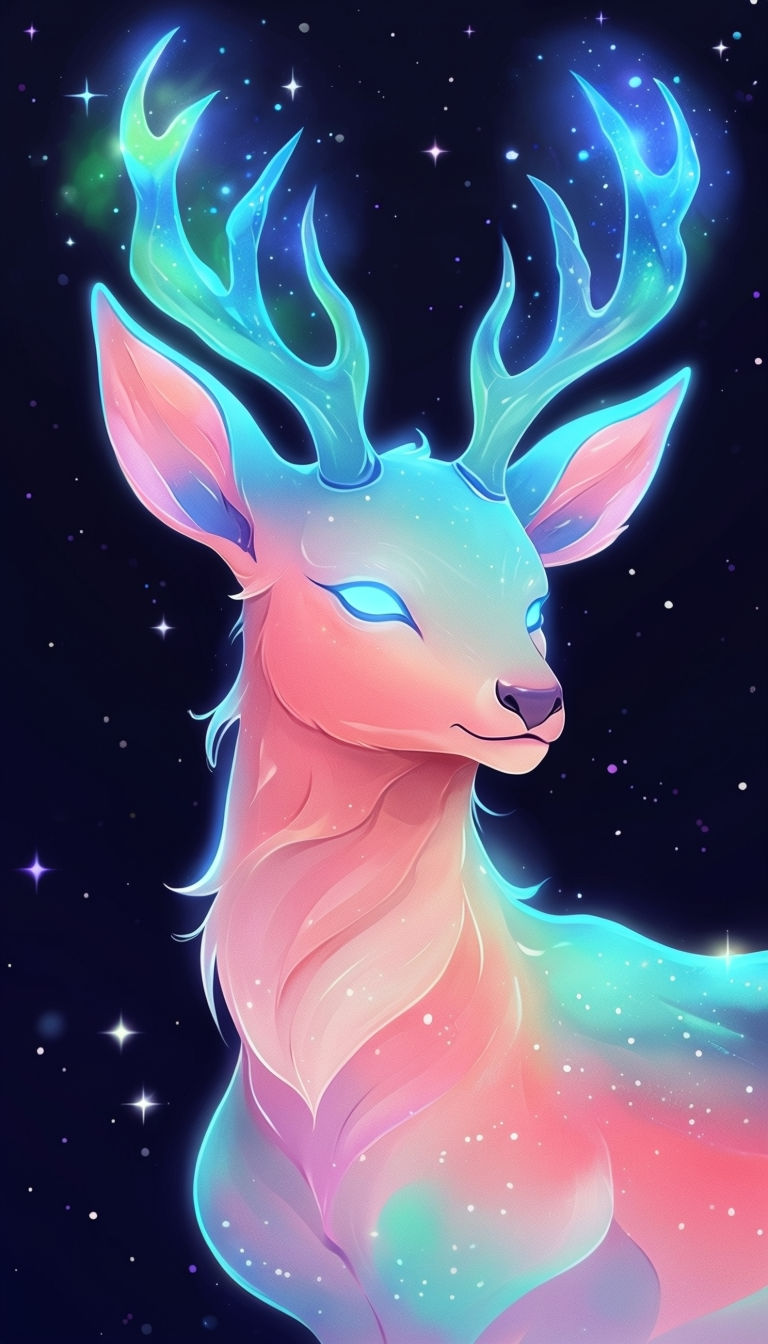 Ethereal Glowing Deer Creature in Cosmic Setting Art