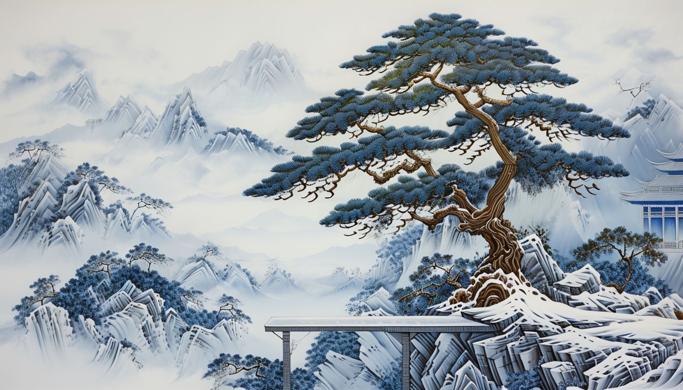 Tranquil Winter Chinese Landscape Artwork for Virtual Backgrounds