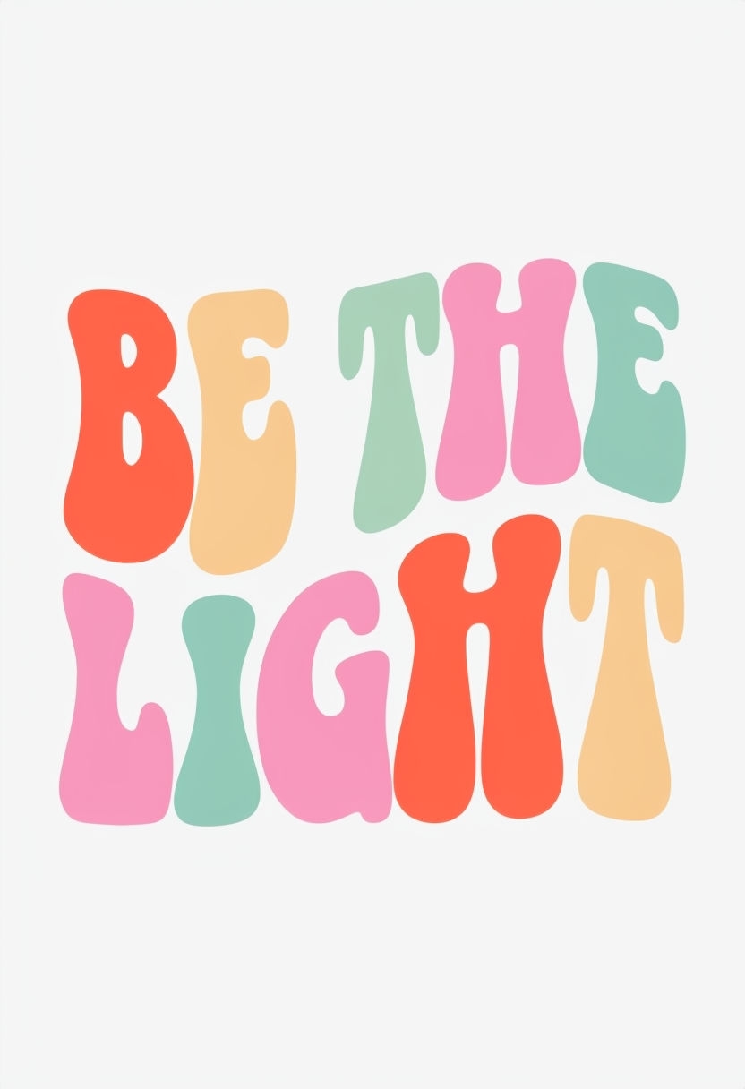 Vibrant Retro Be The Light Text T-Shirt