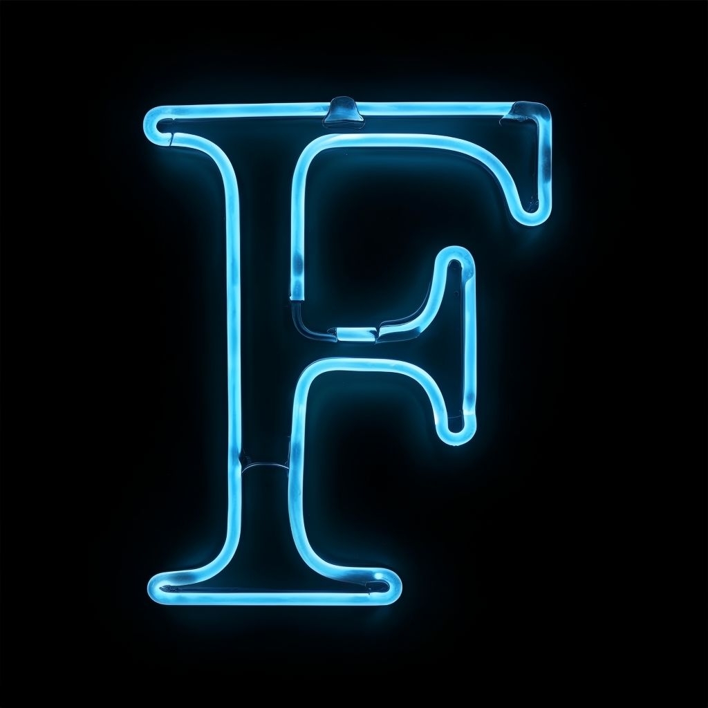 Electric Blue Neon Letter F Art Print Monogram