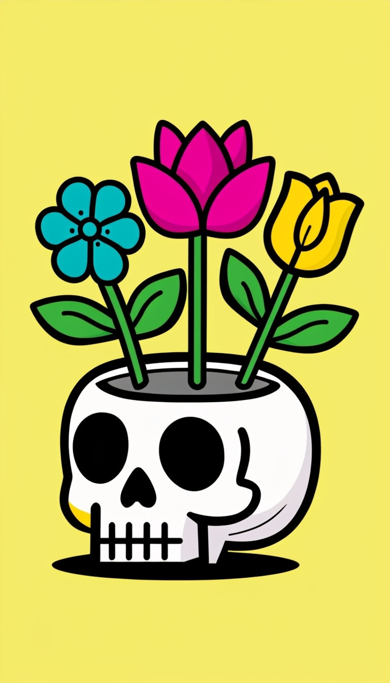 Unique Skull Planter with Colorful Flowers Cartoon Phone Case Cover