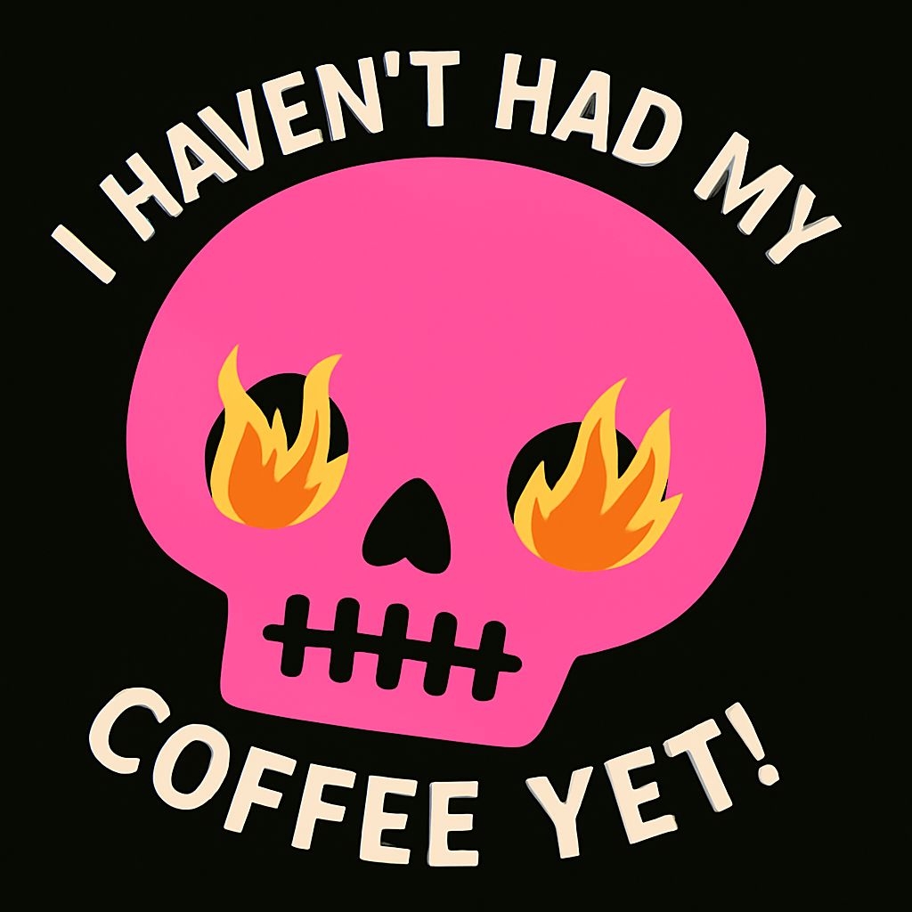 Vibrant Neon Pink Skull with Coffee Quote Illustration Mug