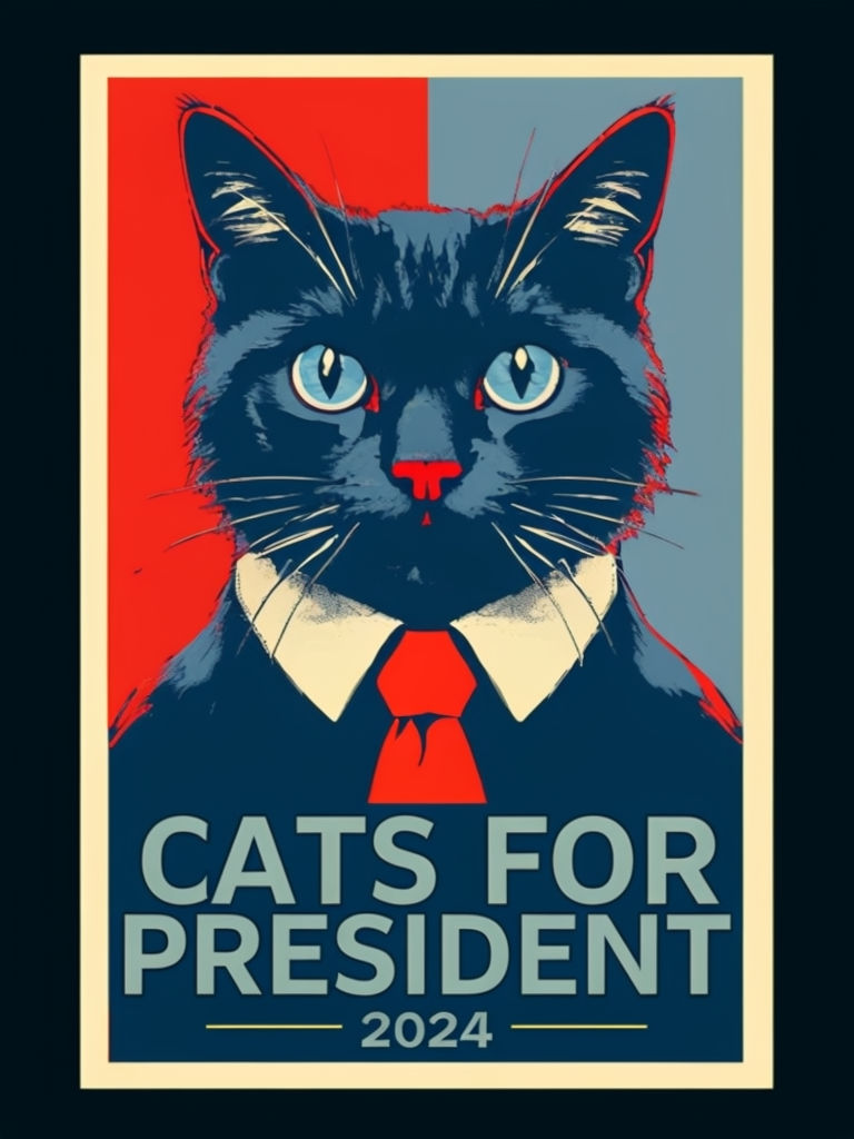 Playful Pop Art Political Poster Featuring Cats for President 2024