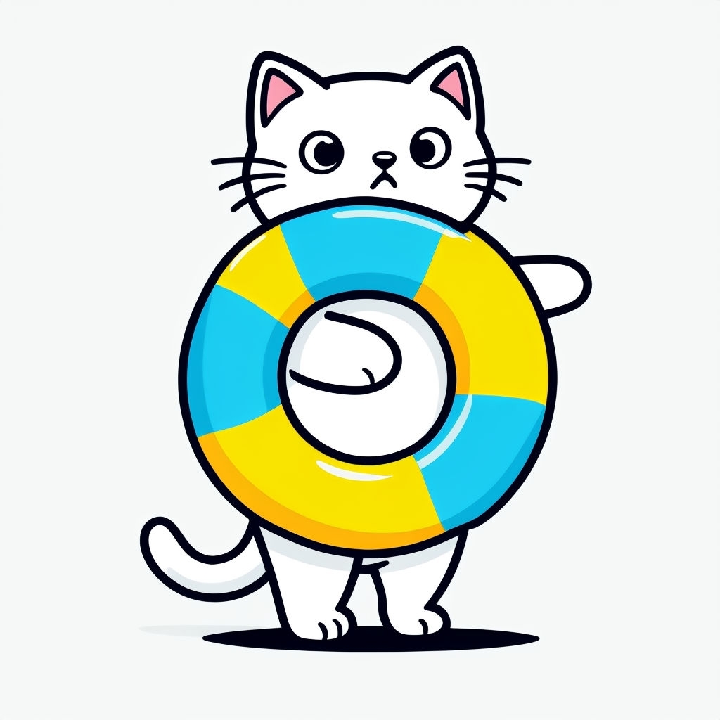 Adorable Cartoon Cat with Lifebuoy Illustration Sticker