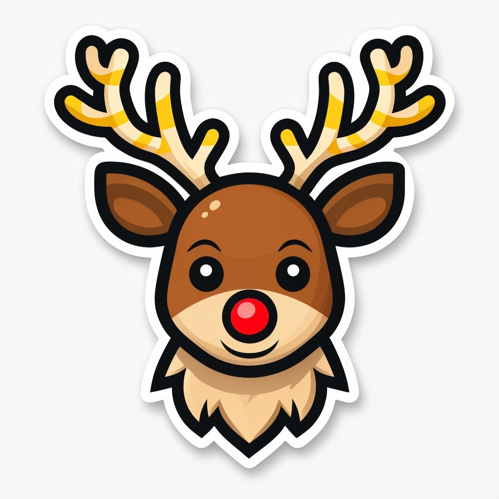 Cheerful Cartoon Reindeer Head Illustration for Holiday Sticker