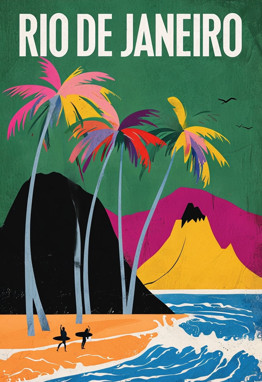 Vibrant Rio de Janeiro Tropical Scene Art Poster