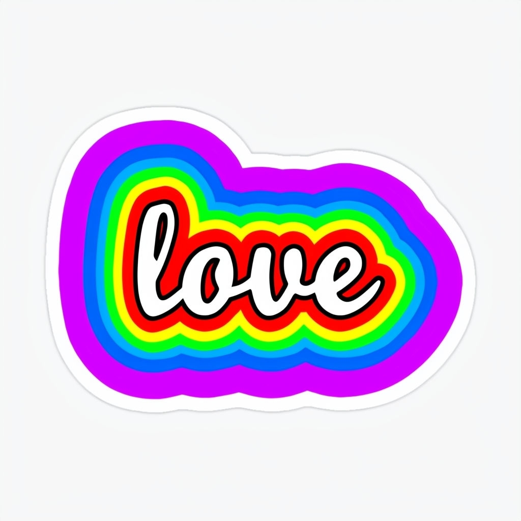 Vibrant Love Word Sticker with Rainbow Outline Design Sticker