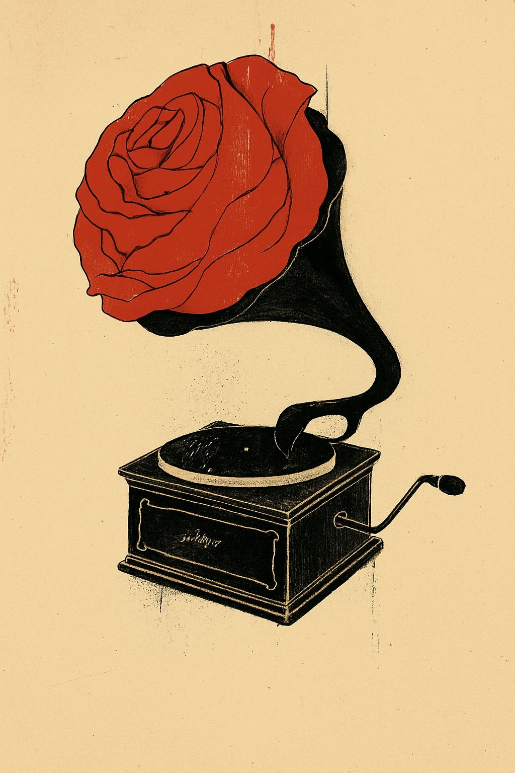 Vintage Gramophone with Red Rose Illustration T-Shirt