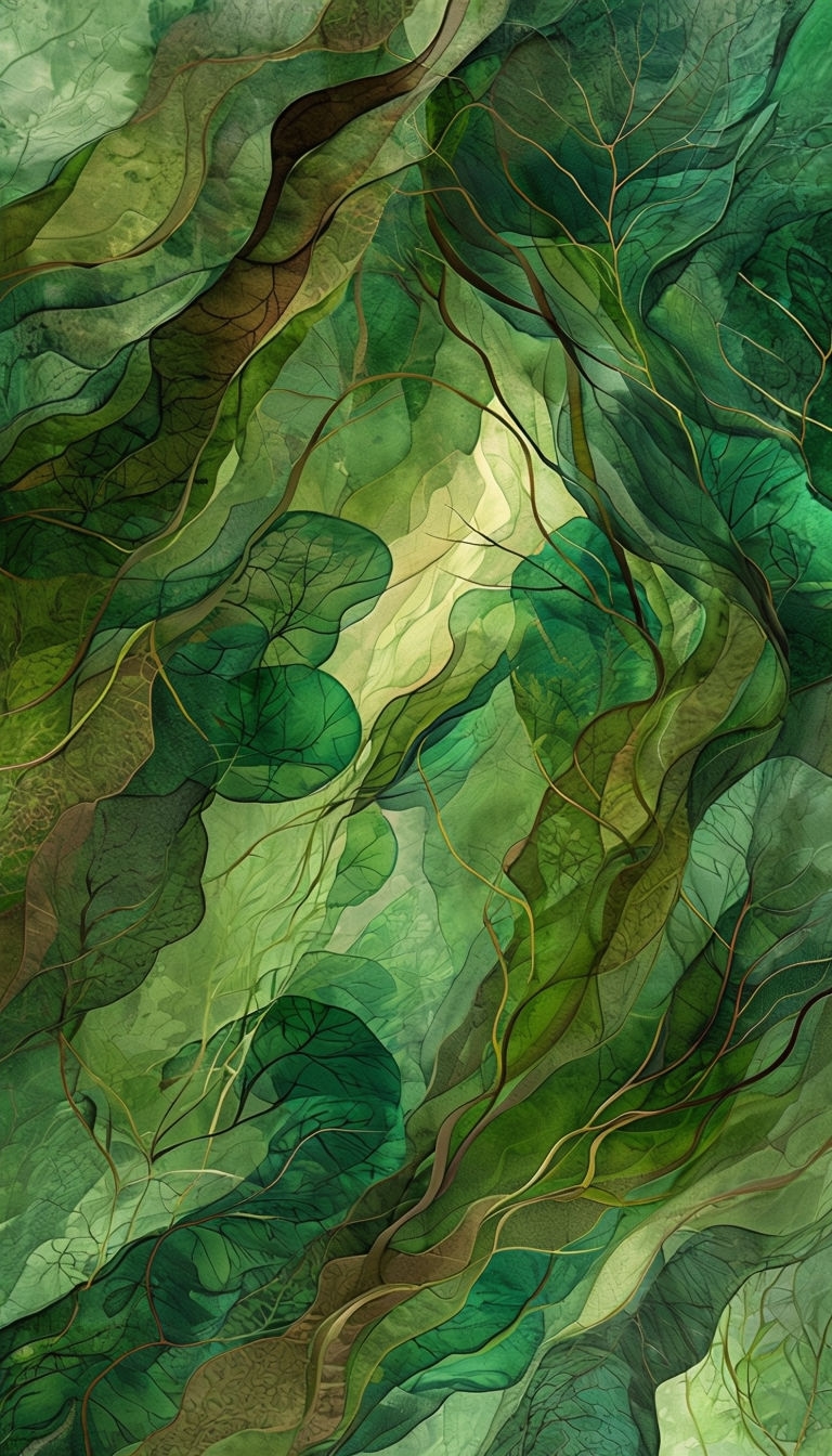 Vibrant Abstract Forest Design with Organic Shapes Art