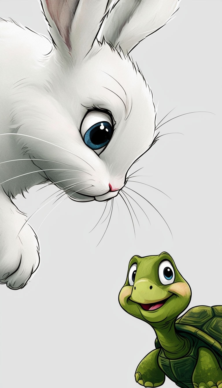 Charming Rabbit and Turtle Classic Storytelling Illustration Mobile Wallpaper