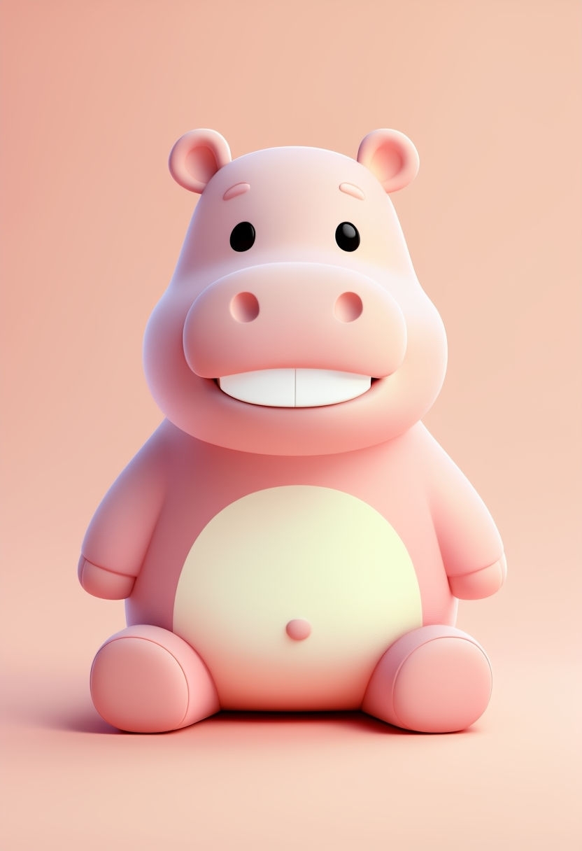 Adorable 3D Cartoon Hippopotamus Toy Illustration Art