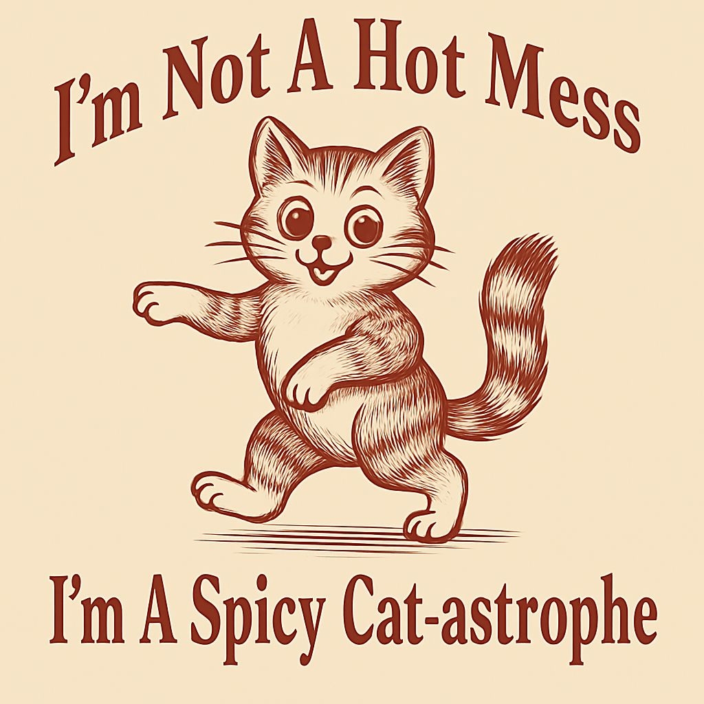 Cheerful Vintage Cartoon Kitten with Playful Text T-Shirt