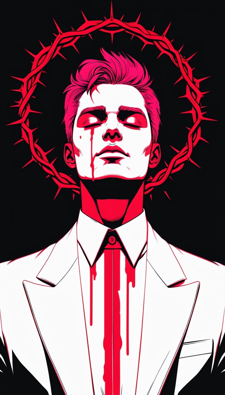 Striking Comic Book Style Figure with Crown of Thorns Mobile Wallpaper