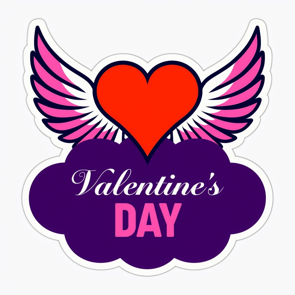 Vibrant Valentine's Day Heart with Angel Wings Illustration Sticker