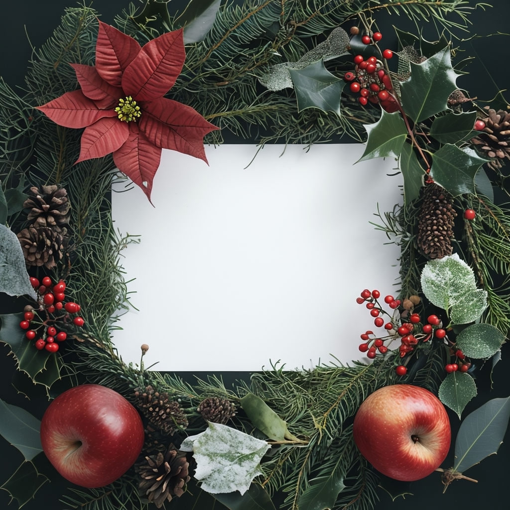 Festive Holiday Wreath Arrangement with Blank Paper Mockup