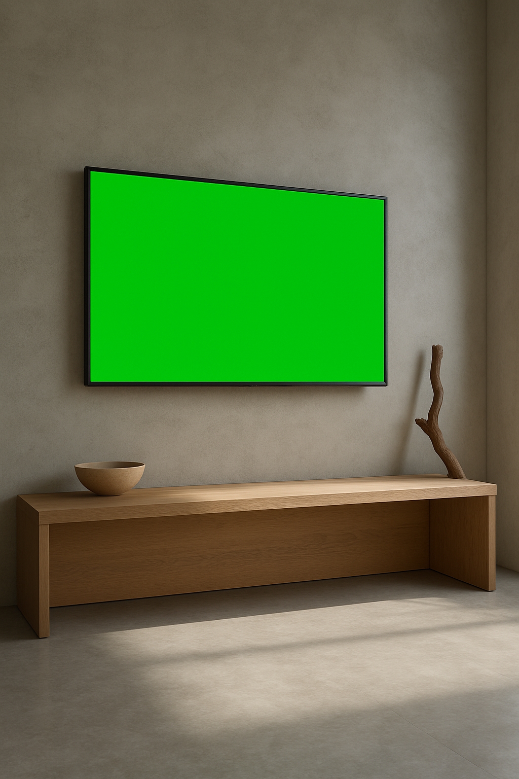 Minimalist Interior Scene with Green Screen Television Mockup