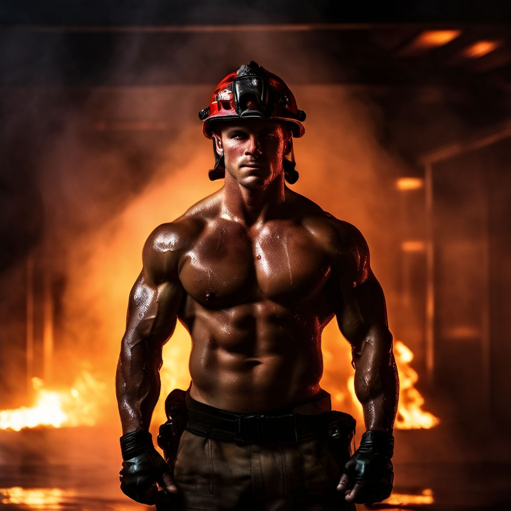 Firefighter standing heroically by Moila Joli - Playground