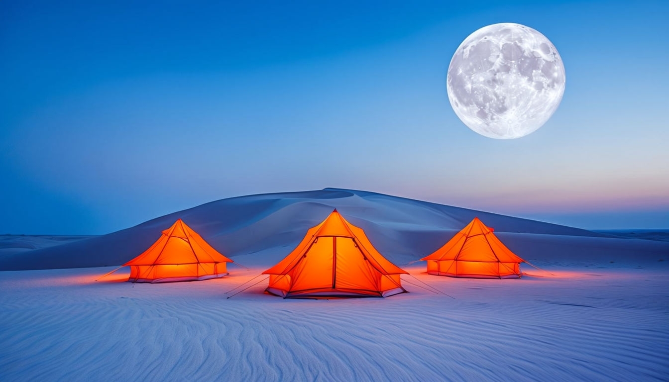 Tranquil Desert Camping Scene Under Moonlight Virtual Background