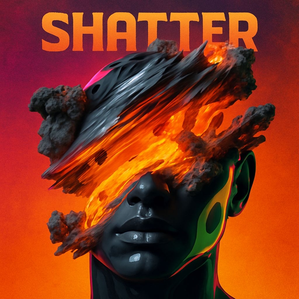 Abstract Metallic Face with Fiery Elements Digital Artwork for Spotify Album Cover