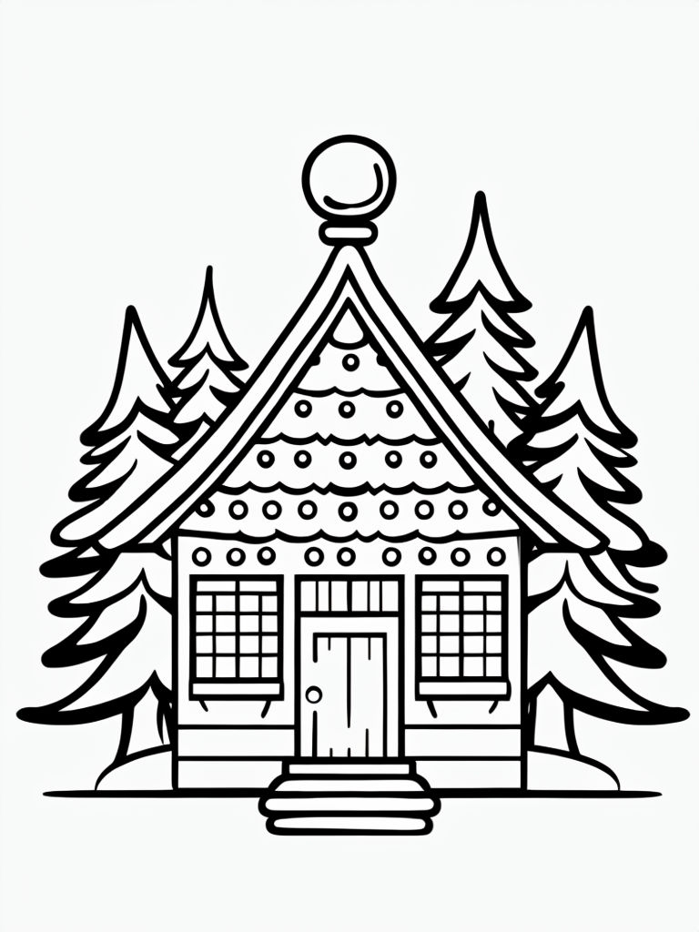 Minimalist Black and White House Illustration for Coloring Book Pages