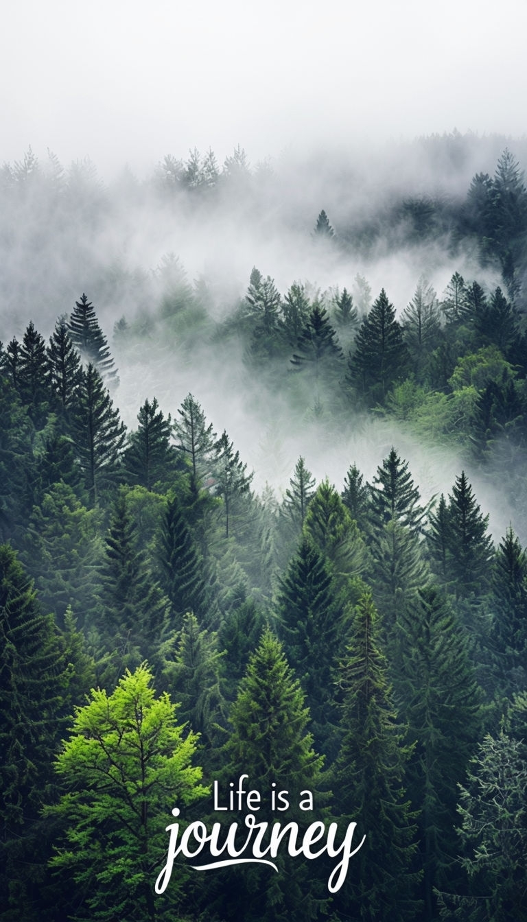 Serene Evergreen Forest with Motivational Quote Mobile Wallpaper
