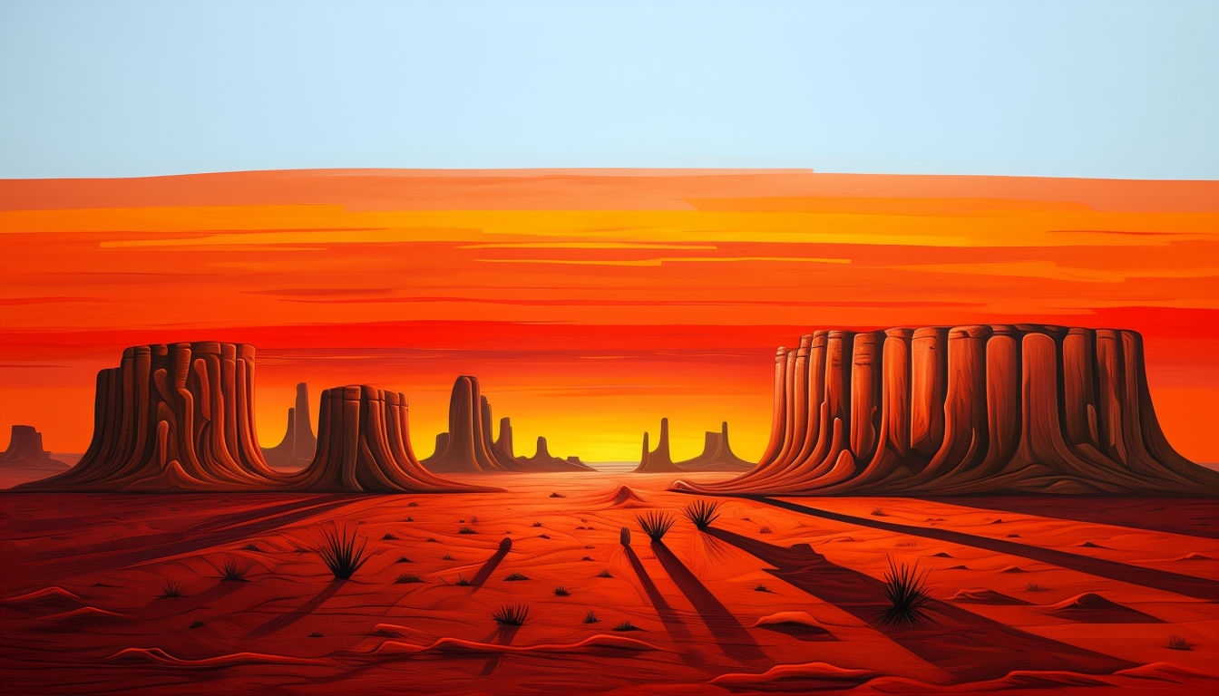 Vibrant Red Rock Desert Sunset Landscape Art for Virtual Backgrounds