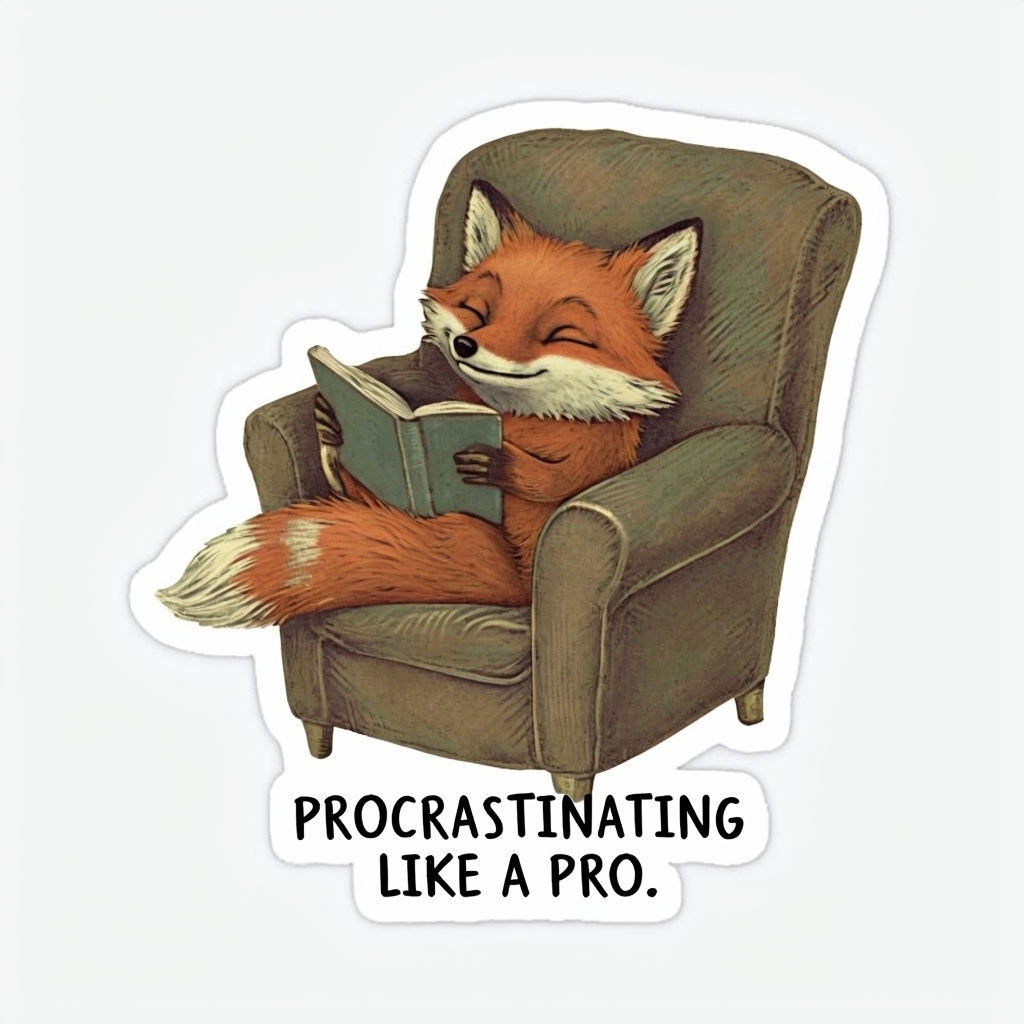 Cheerful Fox Procrastination Retro Illustration Sticker