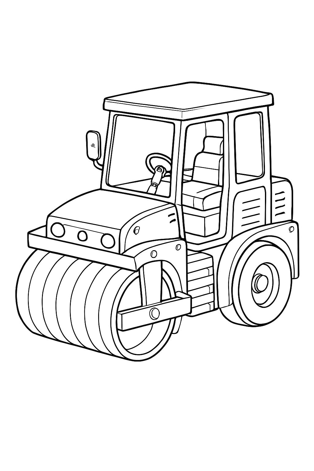 Detailed Black and White Construction Roller Line Drawing Coloring Book Pages