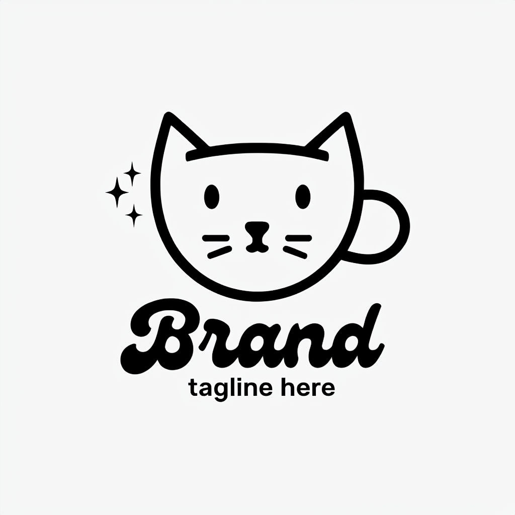 Minimalist Cat Face Coffee Cup Logo Design for Branding - Playground