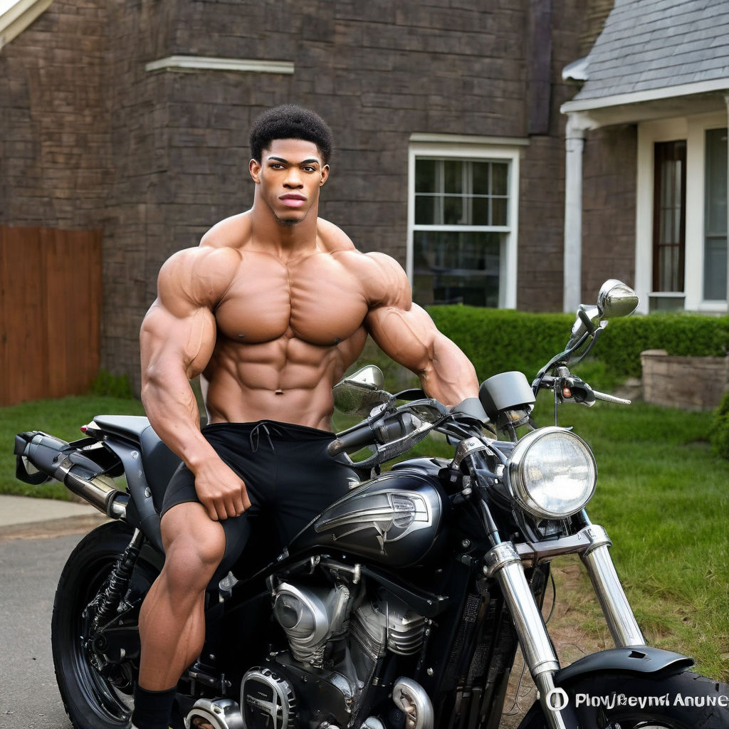 Extremely muscular cocky young black alpha male bodybuilder with bulging  pecs