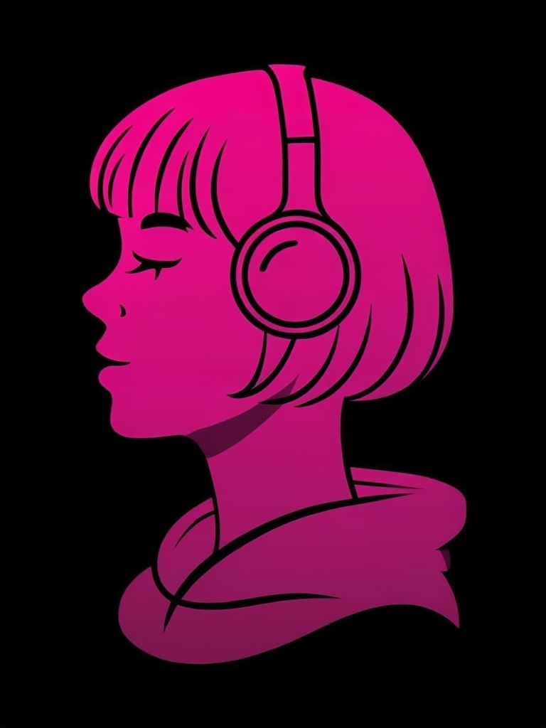 Vibrant Magenta Silhouette with Headphones Minimalist Design Mobile Wallpaper