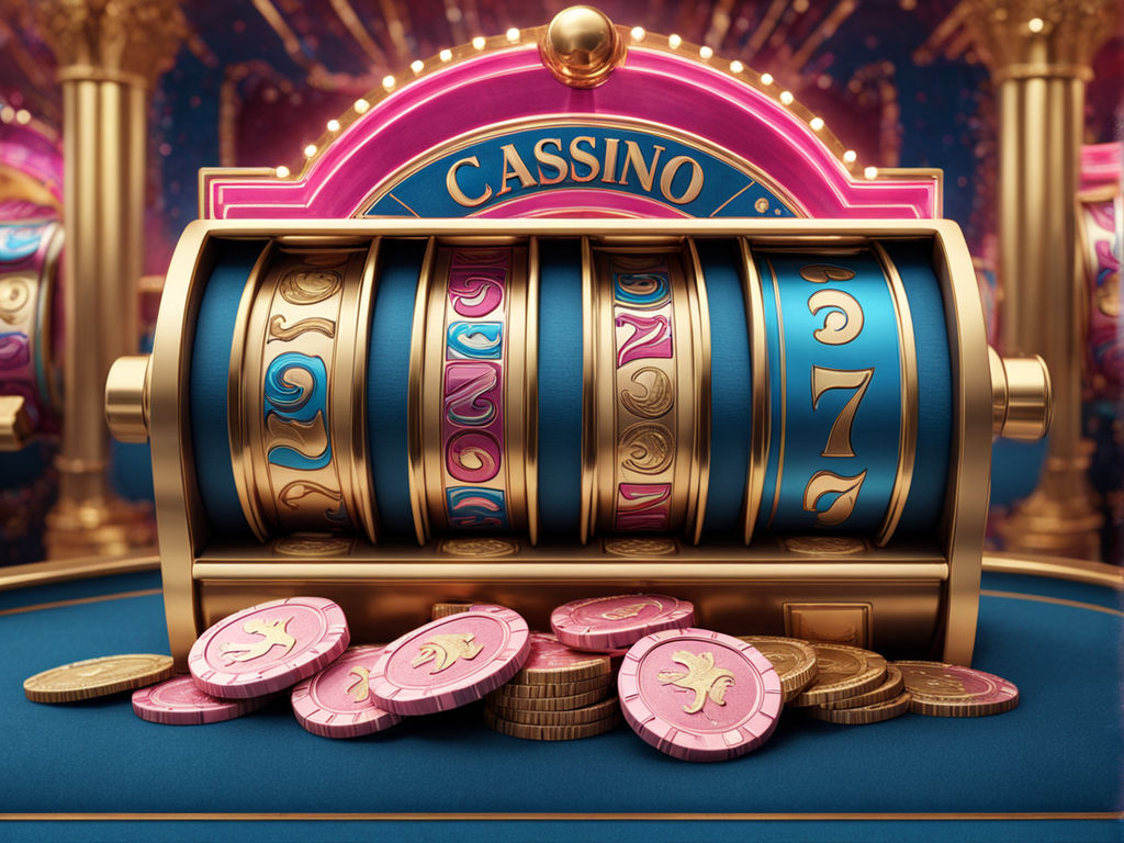 slot machine, casino elements, coins, casino chips,  luxury advertisement, blue pink and gold colors, colourful background, fancy mood, 3d render, high contrast, hyperrealistic, by Stanley Artgerm Lau and Alphonse Mucha, 8k, HD, trending on artstation